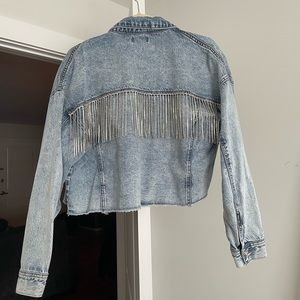 Silver fringe Denim crop jacket